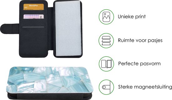 Telefoonhoesje Geschikt voor iPhone 12 Pro Max telefoonhoesje - Natuursteen - Blauw - Parelmoer - Met vakjes - Wallet case met magneetsluiting