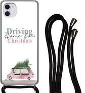 Hoesje met koord Geschikt voor iPhone 12 - Kerst - Driving home for Christmas - Auto - Quotes - Spreuken - Siliconen - Crossbody - Backcover met Koord - Telefoonhoesje met koord - Hoesje met touw