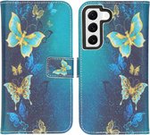iMoshion Hoesje Geschikt voor Samsung Galaxy S22 Hoesje Met Pasjeshouder - iMoshion Design Softcase Bookcase - Blauw / Blue Butterfly