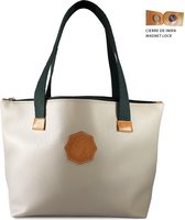 OfeliaT - Dames Shopper/Schoudertas/Strandtas - Creme / Groen