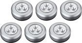 Luxe Zilveren Zelfklevende -Heble® -LED Druklampen Set - 6 Stuks | Werkt Zonder Stopcontact |3 LED per Mini Spot Lamp - Push Light - Druk Lamp - Licht voor Voorraadkasten - Auto's