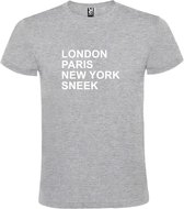 Grijs t-shirt met " London, Paris , New York, Sneek " print Wit size M