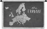 Wandkleed - Wanddoek - Vintage Europakaart met de tekst "Explore" - zwart wit - 60x40 cm - Wandtapijt