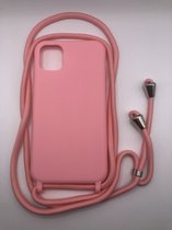 Hoogwaardige Siliconen Backcover met Koord - Geschikt voor iPhone 12 / 12 Pro - Premium Kwaliteit TPU Siliconen Hoesje - Roze (Past Alleen 12 / 12 Pro)