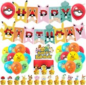 Pokemon - Versiering - Party set - 38 delig - Verjaardag - Feest artikelen - 1 Slinger - 20 Ballonnen - 1 Grote cake topper - 16 Cupcake topper