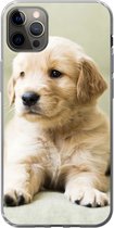 Geschikt voor iPhone 12 Pro Max hoesje - Golden Retriever puppy liggend op de bank - Siliconen Telefoonhoesje