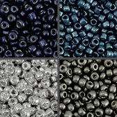 Rocailles - 4mm, 6/0 - 4x10 gram - metallic blauw,zilver,anthracite