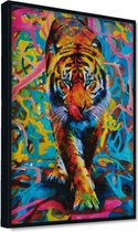 Akoestische panelen - Geluidsisolatie - Akoestische wandpanelen - Akoestisch schilderij AcousticPro® - paneel met gekleurde tijger - design 155 - Basic - 120X170 - Wit- Wanddecorat