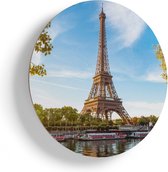 Artaza Houten Muurcirkel - Eiffeltoren In Parijs Aan Het Water - Ø 70 cm - Multiplex Wandcirkel - Rond Schilderij