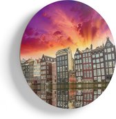 Artaza Houten Muurcirkel - Amsterdamse Huisjes Bij Het Kanaal - Kleur - Ø 40 cm - Klein - Multiplex Wandcirkel - Rond Schilderij