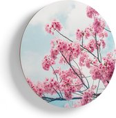 Artaza Houten Muurcirkel - Roze Bloesemboom - Bloemen - Ø 65 cm - Multiplex Wandcirkel - Rond Schilderij