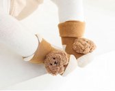 Antislip baby sokken bruin met beige met hondje erop - baby - sok - hond