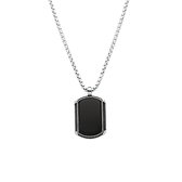 Lucardi Heren Ketting met hanger plaat zwart agaat - Staal - Ketting - Cadeau - Vaderdag - 55 cm - Zilverkleurig