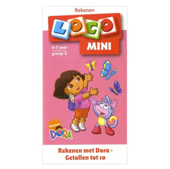 Rekenen met Dora - Getallen tot 10, Loco Mini, 6-7 jaar groep 3. Dora en Boots vrolijk met vlinders.