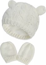 IL BAMBINI - Set Bonnet Bébé (doublure coton) avec mitaines - laine blanc - 0/3 mois