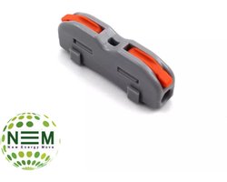 Las Klem , Verbindingsklem , duo 1/1 polig  Transparant/oranje   0,08 t/m 4mm2 kabel 32A 600V  13,5mmx29mmx12,5mm n -10 stuks