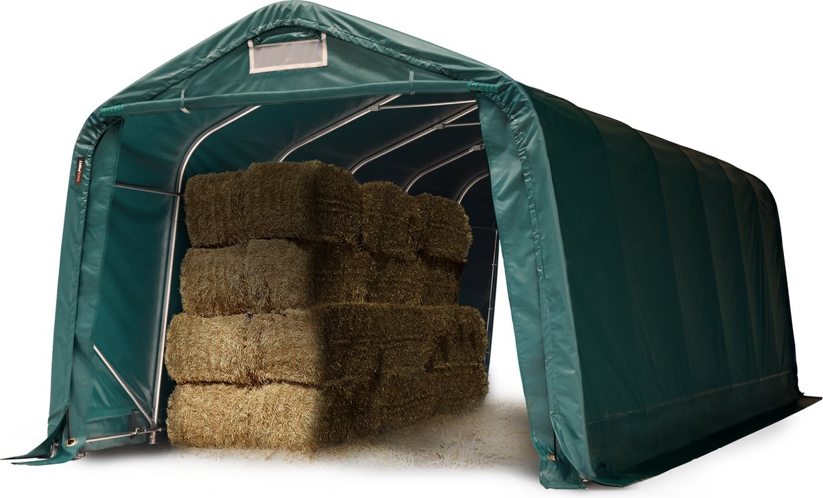 Robuuste weidetent 3,3x7,2 m weerbestendig PVC-zeil 800N beschutting opslagtent, voor beton, groen