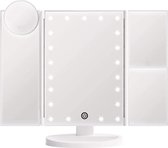 UNIQ Trifold Make Up Spiegel met LED verlichting en 2 vergrootspiegels - Staande spiegel - 21 LED-lampjes - op batterijen en USB (kabel incl) - Wit