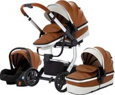 Tectie® Luxe Kinderwagen 3 in 1 Voldoet aan alle Europese veiligheidscertificaten - Wandelwagen - Kinderwagen 3-in-1 incl autostoel - Kinderwagen maxi cosi – Buggy 3 in 1 - Newborn - Leer - B