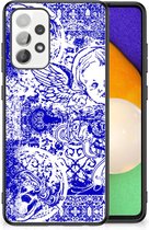 Smartphone Hoesje Geschikt voor Samsung Galaxy A52 | A52s (5G/4G) Back Case TPU Siliconen Hoesje met Zwarte rand Angel Skull Blue