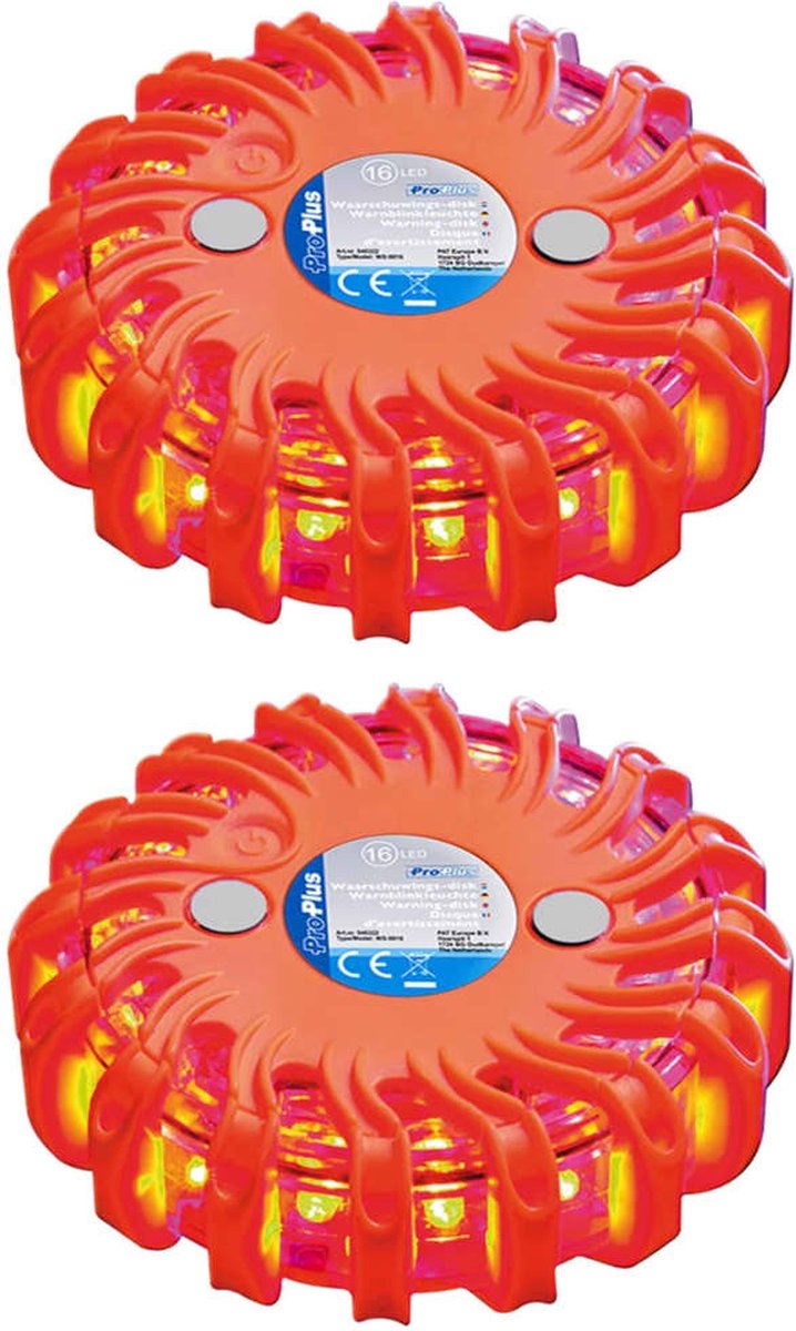 Decoways - ProPlus Waarschuwingsschijven met 16 LED's 2 st Oranje