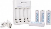 Eneloop - 4x Oplaadbare Eneloop Batterij AA met Oplader 1900 mAh - Oplaadbaar - Duurzaam - Incl. USB-Kabel - LED Indicatie - Wit