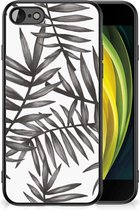 Smartphone Hoesje Geschikt voor iPhone 7/8/SE 2020/2022 Back Case TPU Siliconen Hoesje met Zwarte rand Leaves Grey