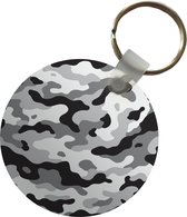 Sleutelhanger - Zwart-wit camouflage patroon - Plastic - Rond - Uitdeelcadeautjes