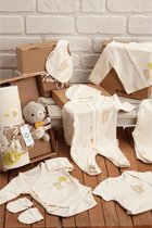 Geboorte / Newborn Geschenkset - 11 Delige Set incl. Knuffelbeer 20cm - 100% Biologisch Katoen