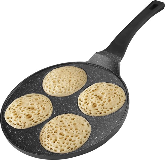 BIKO - Crêpemaker - Pancake - Pannenkoeken - Flensjespan - 4 Kop Marmeren Anti Aanbaklaag - Zwart