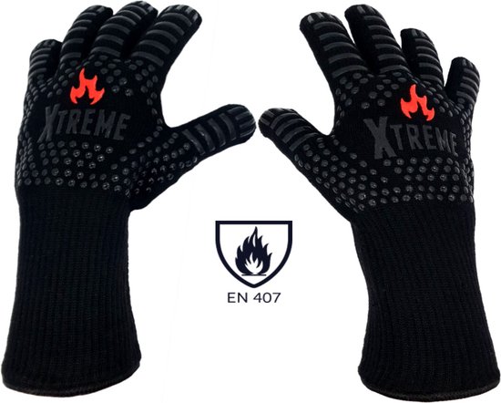 Hittebestendige BBQ & Oven Handschoenen (2 stuks) - EN407 Certificaat - tot 500°C - Koken - Anti slip handschoenen & Siliconen - Barbecue Handschoenen - GRATIS 6x Microvezel schoonmaakdoeken - Xtreme