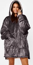 Sienna Oversized Velvet Hoodie - Deken Met Mouwen - Plaid - Fleece Hooded Blanket - TV Deken - Grijs