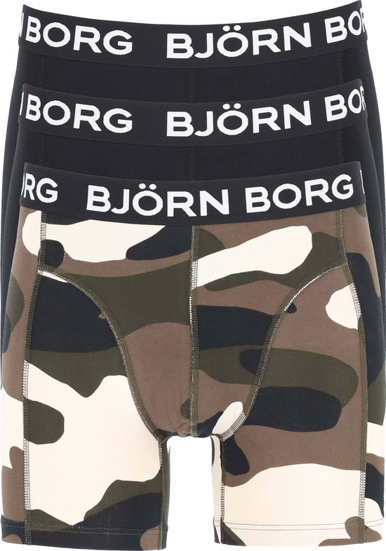 Björn Borg boxershorts Core (3-pack) - heren boxers normale lengte - zwart - camouflage print en zwart -  Maat: L