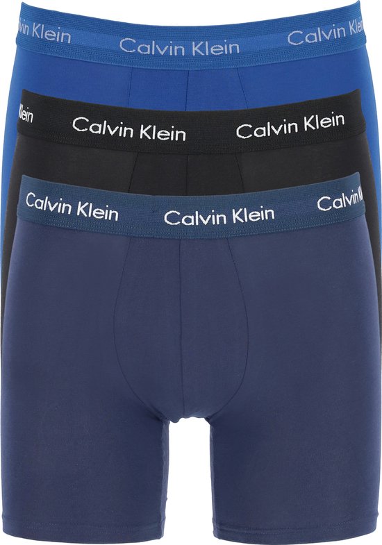 Calvin Klein Boxer Brief 3-Pack - Heren Onderbroek - Blauw/Donkerblauw/Zwart - Maat S