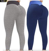Sportlegging dames 2STUKS XL – legging dames meisje - Tiktok legging – Grijs & blauw