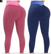 Sportlegging dames 2STUKS Small – legging dames meisje - Tiktok legging – Blauw & roze