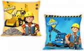 Bob de Bouwer Scoop en Lofty (2 Zijden) Sierkussens - Kussen - 40 x 40 inclusief vulling - Kussen van Polyester - KledingDroom®