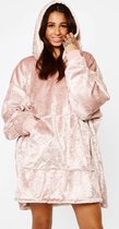 Sienna Oversized Velvet Hoodie - Deken Met Mouwen - Plaid - Fleece Hooded Blanket - TV Deken - Roze