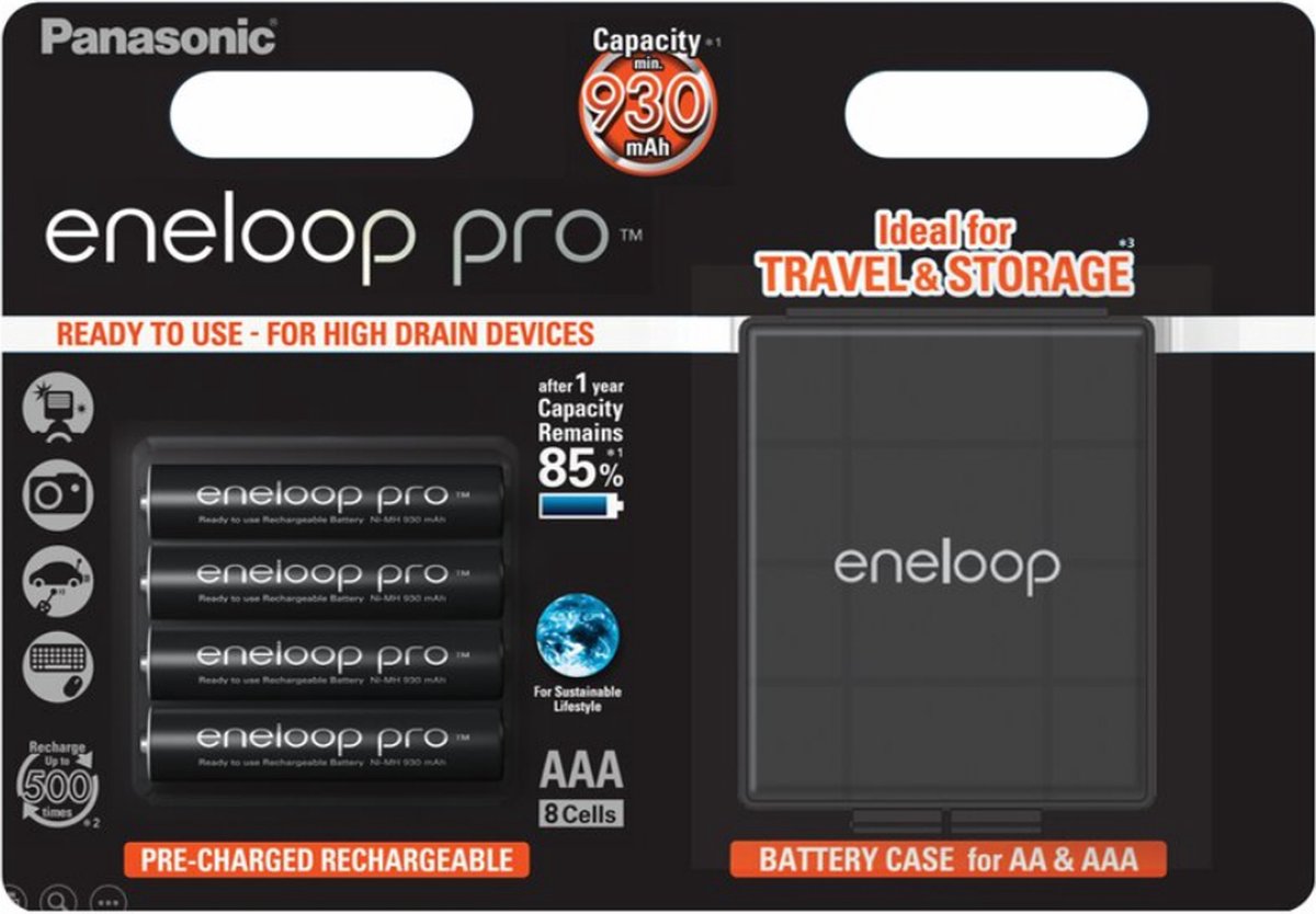 Eneloop - 4x Oplaadbare Eneloop Batterij AAA 930 mAh + Opbergdoos - Oplaadbaar - Duurzaam - Tot 2100 x Opladen - AAA / Micro / LR03 / GP24G / 24G / R03 / 1212 / FR03 / L92