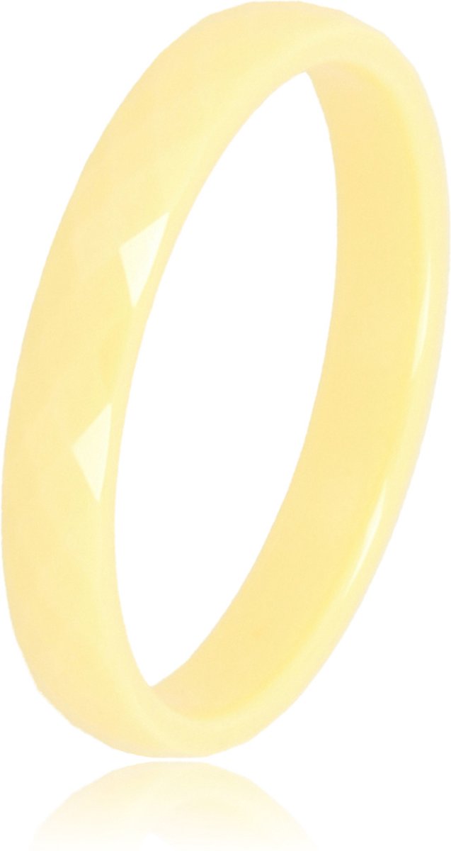 My Bendel - Keramieken ring facet geslepen pastel geel 3mm - Keramische, diamant geslepen, dames ring - Blijft mooi en verkleurt niet - Met luxe cadeauverpakking