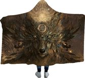 H Deken - Wolf 100 x 150cm - hoodup - Uniek Design - H Blanket - Dubbel Gevoerd - - huggle h - snuggle h - h deken met print - deken met capuchon