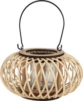 Clayre & Eef Windlicht Ø 23*12 cm Beige Bamboe Rond Kaarsenhouder Sfeerverlichting