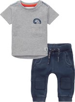 Noppies - Kledingset - 2delig - Broek worker blauw - shirt grijs met print - Maat 68