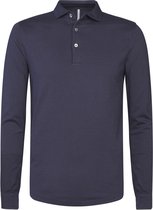 Profuomo - Donkerblauwe Longsleeve Polo - Slim-fit - Heren Poloshirt Maat XL