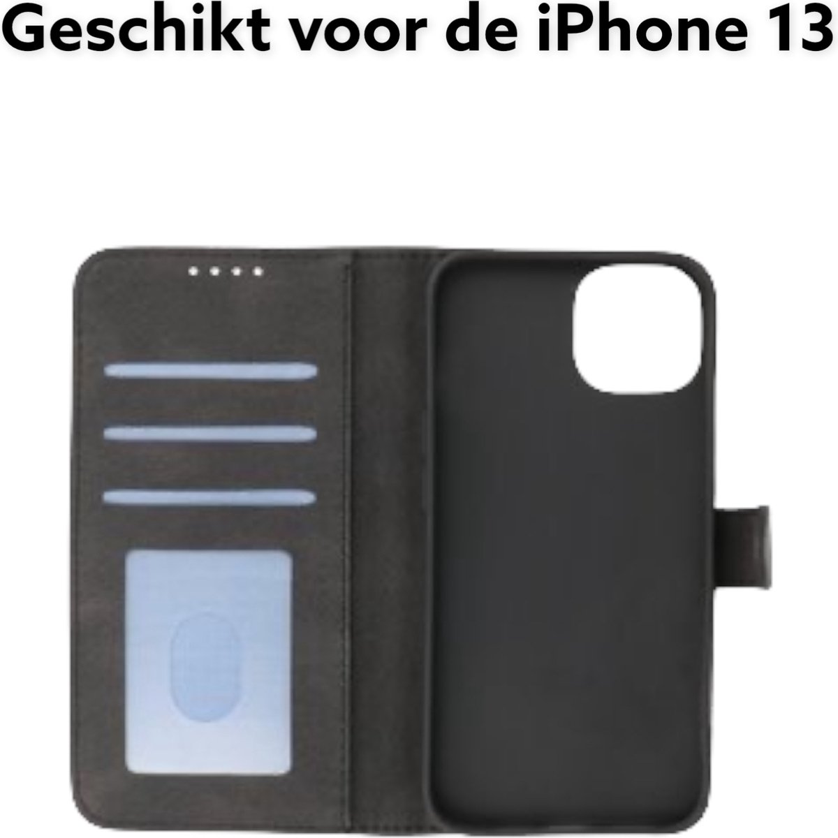 Apple Iphone 13 hoesje bookcase zwart met kaart houder- iphone 13 hoesje wallet case black met pas houder