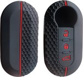 Siliconen Sleutelcover SPORT - Rode Details - Zwart Sleutelhoesje voor Fiat 500 / 500L / 500X / 500C / Panda / Punto / Stilo - Sleutel Hoesje Keycover - Fiat Auto Accessoires