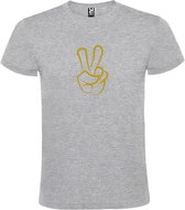 Grijs  T shirt met  "Peace  / Vrede teken" print Goud size L
