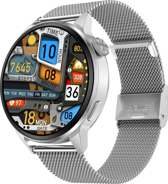Belesy® NUMBER 4 - Smartwatch Heren – Smartwatch Dames - Horloge – Stappenteller – Calorieën - Hartslag – Sporten - Splitscreen - Kleurenscherm - Full Touch - Bluetooth Bellen – Milanees – Staal - Zilver - Moederdag