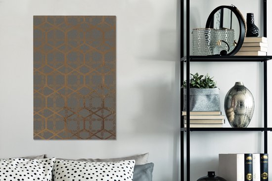 Motif Luxe aux lignes bronze sur fond gris-bleu 40x60 cm - Tirage photo sur toile (Décoration murale salon / chambre)