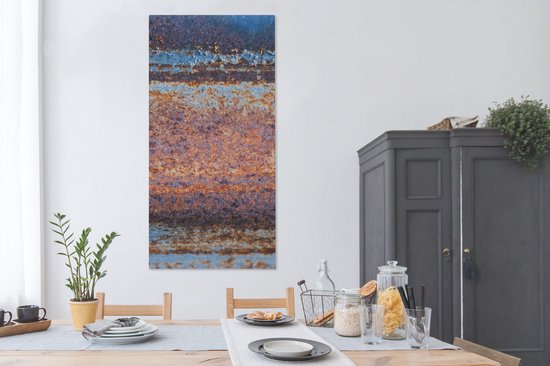 Canvas schilderij 80x160 cm - Wanddecoratie Roest - IJzer - Platen - Muurdecoratie woonkamer - Slaapkamer decoratie - Kamer accessoires - Schilderijen